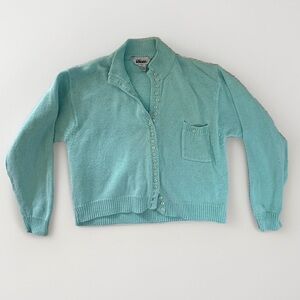 Vintage Idioms Light Blue Knit Button Pocket Sweater Cardigan- Sz L 80s 90s WMN
